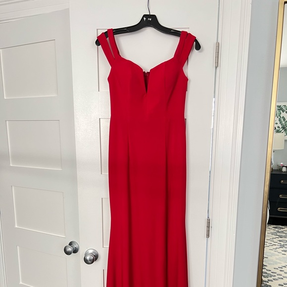 Aqua Formal Red Dress- size 4 off the shoulder - Picture 6 of 11